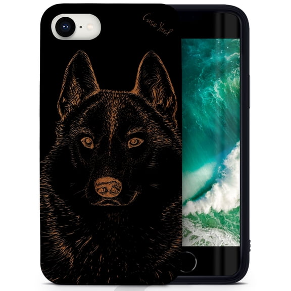 Case Yard Wooden Case for iPhone-SE Soft TPU Silicone cover Slim Fit Shockproof Wood Protective Phone Cover for Girls Boys Men and Women Supports Wireless Charging Siberian Husky Design