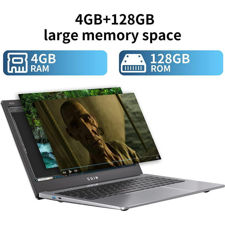 SGIN 15.6inch Laptop 4GB DDR4 128GB SSD Windows 11 with 4 Core Intel  Celeron, HD 1366*768 IPS