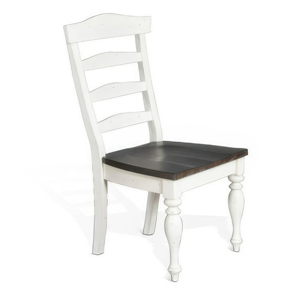 Orso Dining Chair, Ladderback Design, White and Dark Brown Mindi Wood