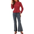 thumbnail image 2 of Allegra K Women's Heart Pattern Ruffle Button Down Long Sleeves Peplum Shirt, 2 of 6