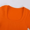 thumbnail image 6 of Aihuaihua Womens Square Neck Rib Knit Solid Cropped Tops Basic Tees Slim Fit Ribbed Knit Spring Going Out Slim Fitted Y2k Top Summer Clothes Orange L, 6 of 8