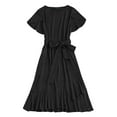 thumbnail image 4 of SAYOO Vestido Midi de Verano para Mujer Color Sólido Manga Corta Dobladillo Irregular Vestido con Cinturón SAYOO Moda, 4 of 5