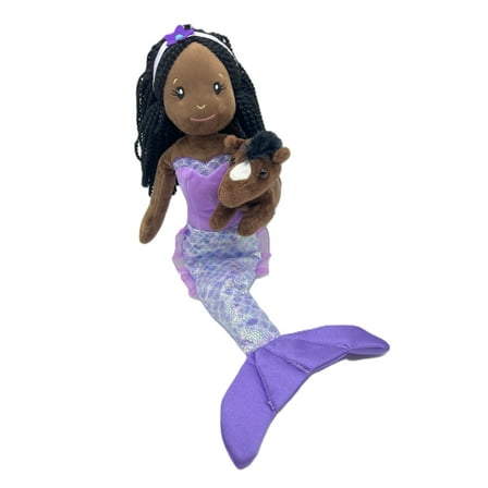 The Petting Zoo, Mermaid Doll with Horse Stuffed Animal, Gifts for Girls, Plush Mermaid Doll with Horse Plush Toy, 17 inch, African American