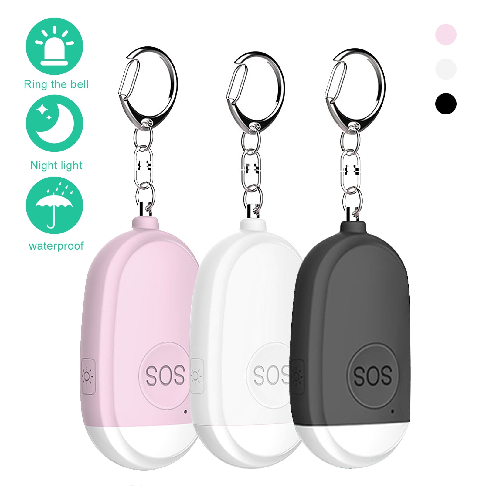 Black OUNONA Emergency Alarms Round Electronic Personal Safety Loud Panic Security Keychain Alarm Anti-Attack Sensors