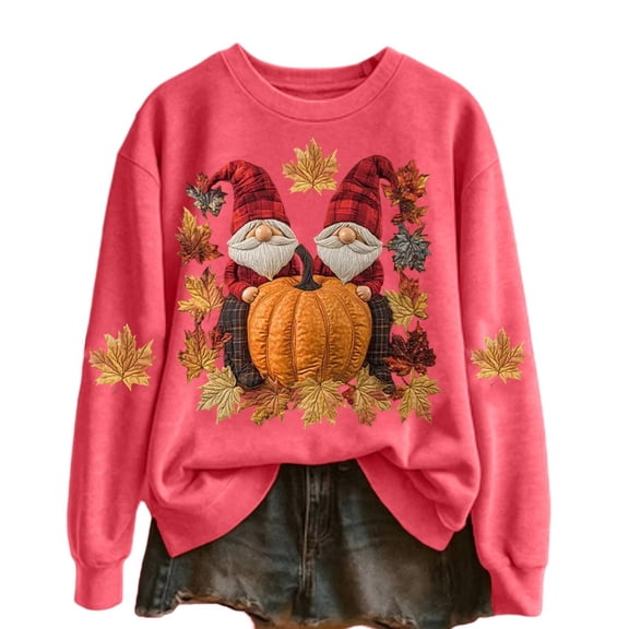 Sweatshirt for Women Pumpkin Maple Leaf Print Crewneck Long Sleeve Soft Halloween Fall Holiday Top