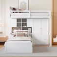 thumbnail image 2 of Twin Bunk Bed with Built-in Wardrobe & Hydraulic Lift, 6 Drawers + Open Shelves, White Twin Over Twin for Space-Saving Storage, 2 of 9