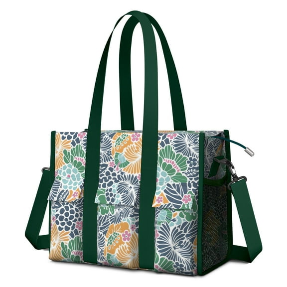 Teacher Tote Bag,Pioneer Flower Floral Print Pattern Teacher Utility Tote Bag,Large Work Tote Bags for Women with Multiple Pockets,Top Zipper Closure,13.8x10.6x6.7 Inch