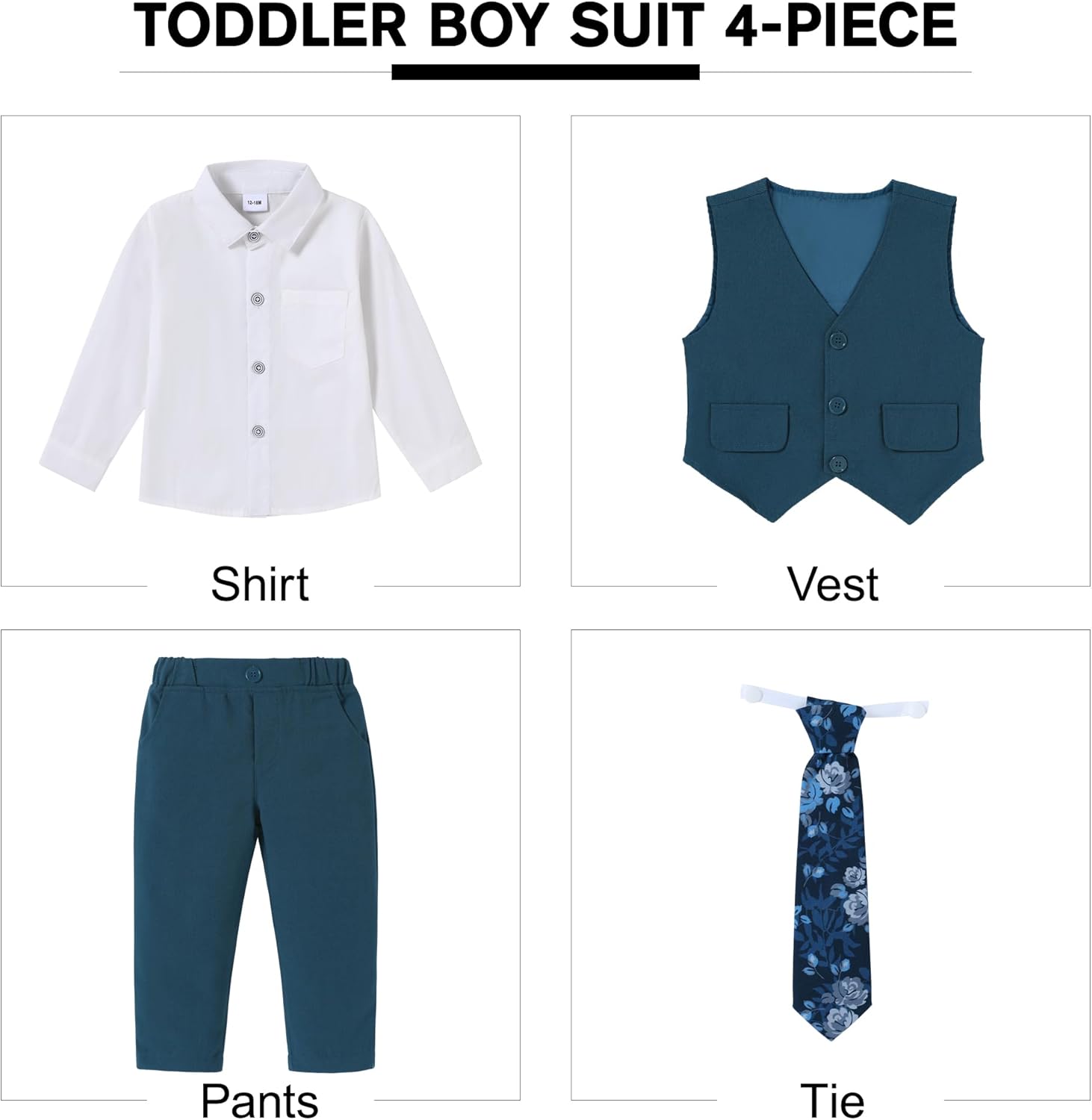SANMIO Toddler Boy Suit Baby Boy Church Clothes Formal Dress Baptism Outfit Sets Shirt+Tie+Vest+Pants Kids Tuxedo 1-5T Boys Wedding Clothes
