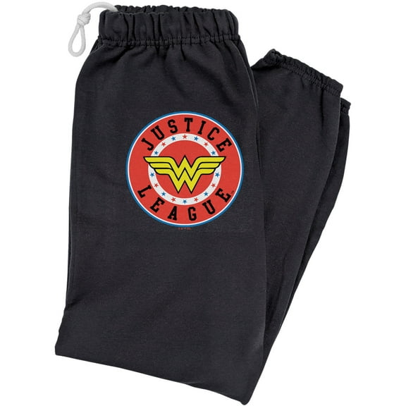 Justice League Wonder Woman Athletic Logo Unisex Jogger Sweatpants for Men and Women, Black, Large