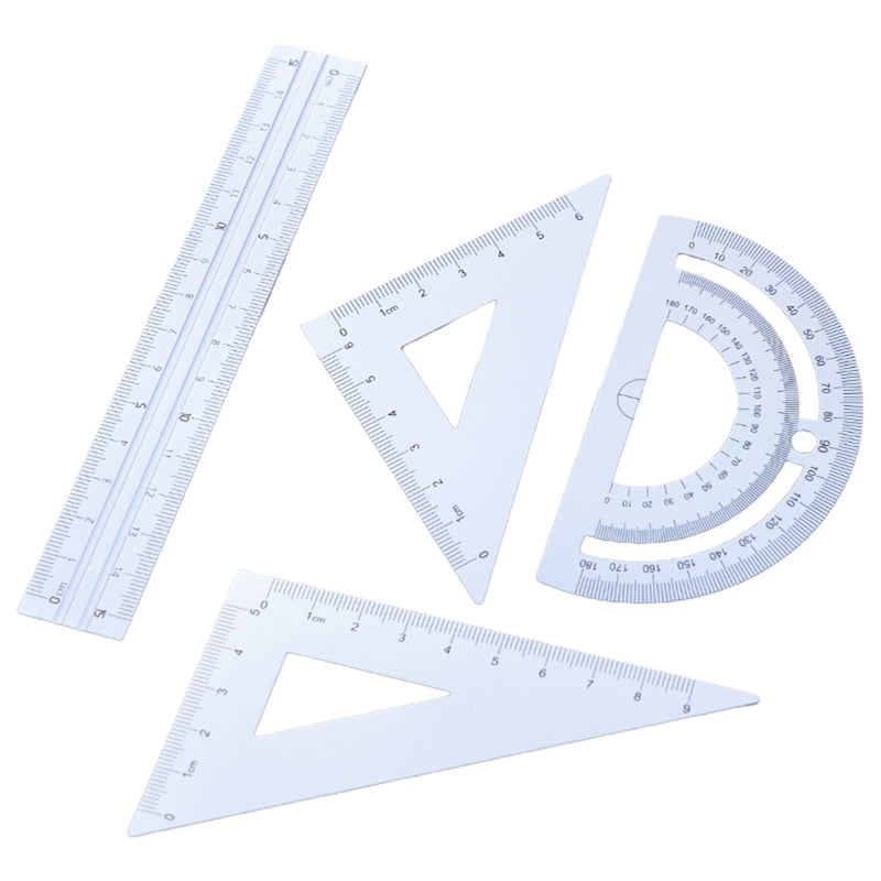 2x Geometry Ruler Tool Drawing Drafting Triangle Ruler with Grip Protractor 