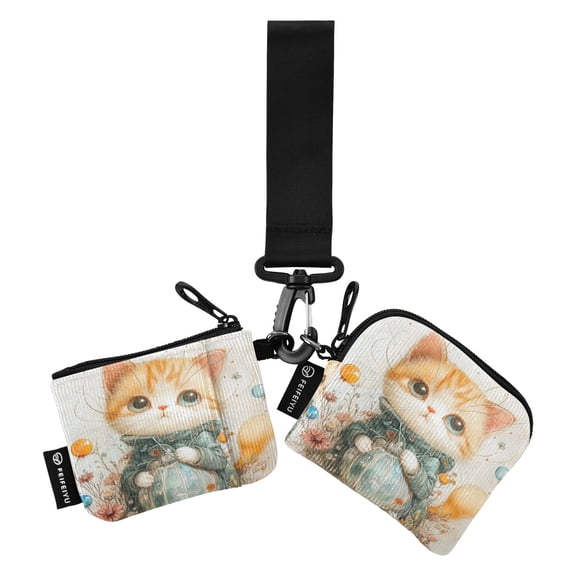 Portable Coin Purse Two 4.13x4.13 Iinches 4.13x3.5 Inches Wrist Coin Purse Keys Coin Purse Portable Women's Purse Little Orange Cartoon Cat