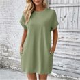 thumbnail image 5 of IUYRTFE Women's Short Sleeve T-Shirt Dress Round Neck Casual Pocket Loose Fit Midi Dress, 5 of 9