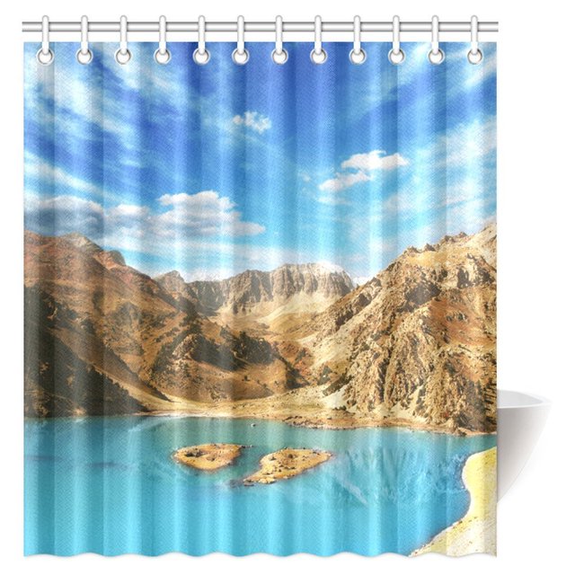 ABPHQTO Lakehouse Decor Cortina de Ducha Cráter Mirando Lago entre Montañas Tela Baño Cortina de Ducha 160x180 cm