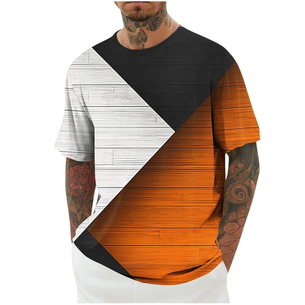 Mens Camisas de Manga Corta Impresión Casual Deportes Cuello Redondo Blusa, Poliéster Ligero para la Primavera Verano Al Aire Libre Uso Diario