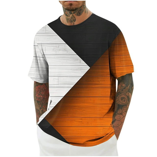 Mens Camisas de Manga Corta Impresión Casual Deportes Cuello Redondo Blusa, Poliéster Ligero para la Primavera Verano Al Aire Libre Uso Diario