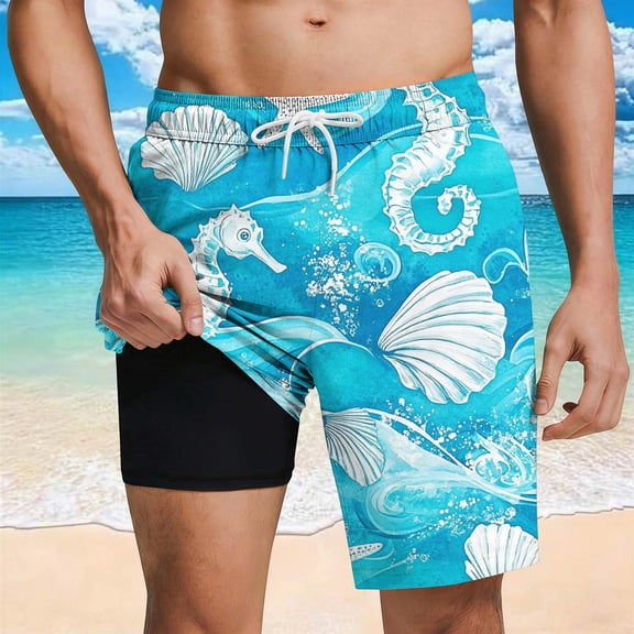 Lutiedan Mens Swim Trunks Hawaiian Bathing Mesh Lining Swimsuits Summer Beach Bathing Suit Swim Shorts Quick Dry Board Shorts with Pockets