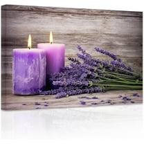 ZHONGYUTONG Spa Bathroom Wall Decor Purple Lavender Candles on Wood Board Canvas Picture Prints Zen Relaxing Farmhouse Artwork for Meditation Room Framed (12.00" x 18.00")