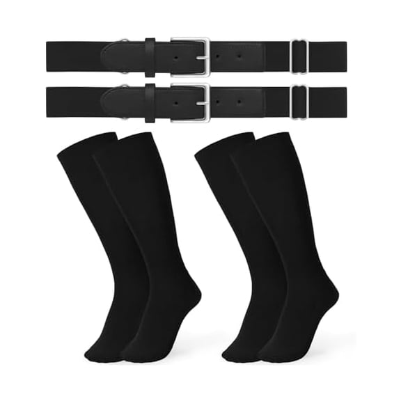 Eryueer 2 Pack Baseball Socks and Belt Combo Set Softball Socks and Belts Elastic Waist Belt for Youth and Adult Boys