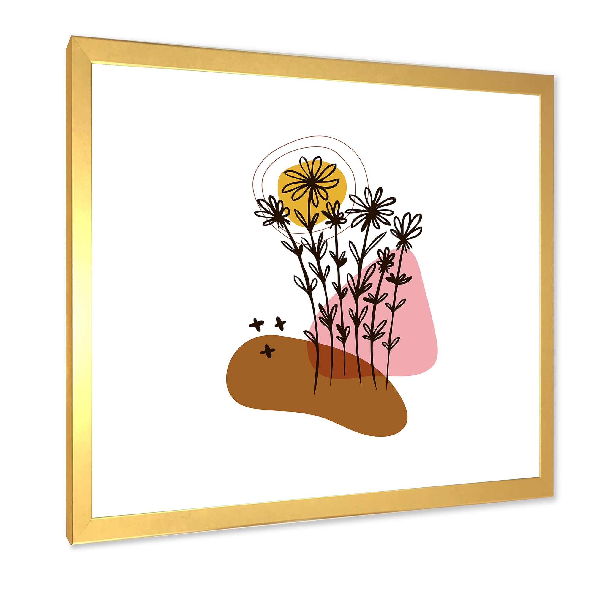 Designart 'Abstract Flowers Plants With Elementary Shapes I' Modern Framed Art Print