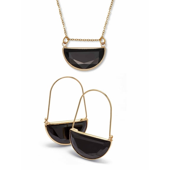 PalmBeach Jewelry Black Crystal Goldtone Geometric Necklace and Earrings Set