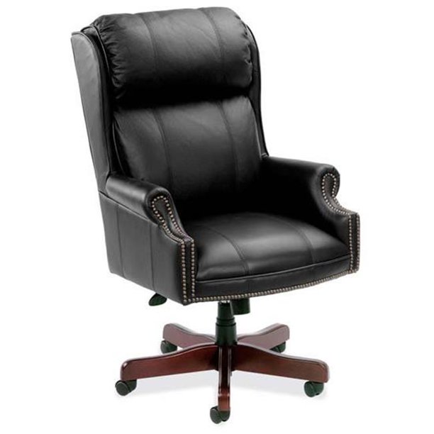 Office Source 278BLK Mahogany & Black Leather Soft Vinyl High Back Executive Chair
