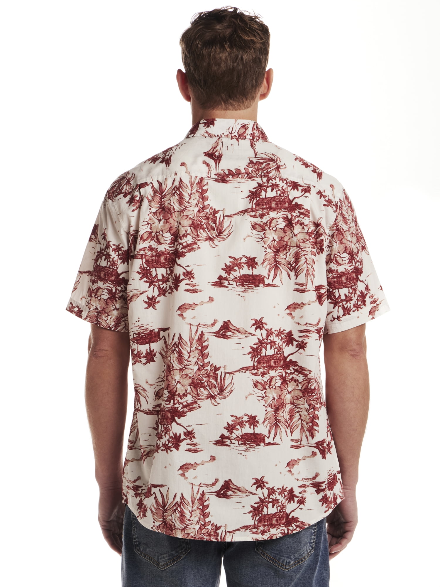 Frontier Threads Mens Short Sleeve Palm Leaf Print Buttondown Shirt