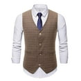 thumbnail image 2 of IROINNID Men's Sleeveless V-Neck Short Button Vest Solid Color Formal Lattice Single-breasted Pocket Slim Fit Vest Suit Business Waistcoat, 2 of 9