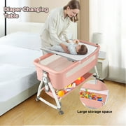 EONROACOO Folding Baby Bassinet Bedside Bassinet Travel Crib with Wheels, Pink