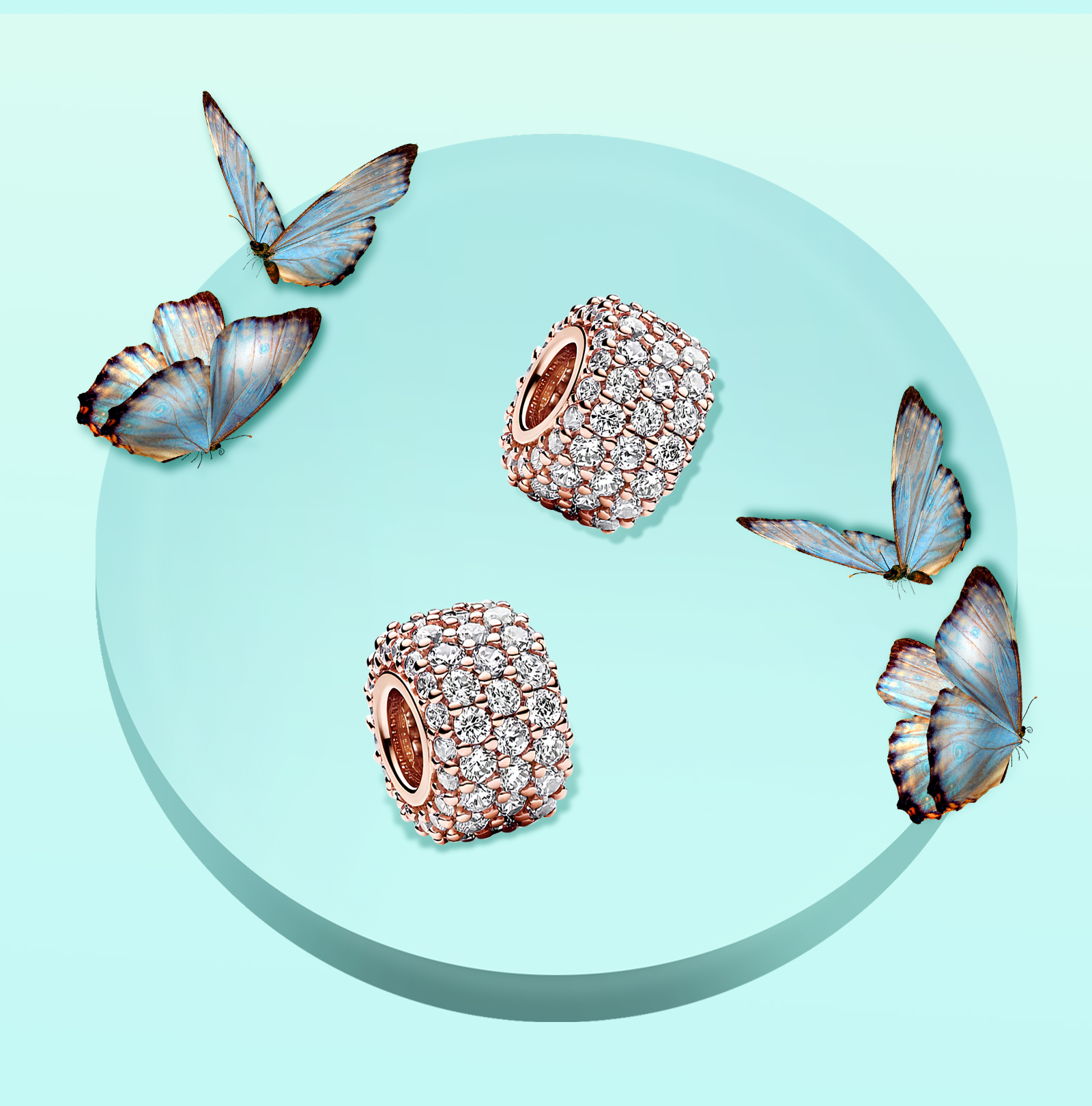 ROSIANNA 925 Sterling Silver Rosegold Clear Cubic Zirconia Bracelet Charms, 2 Pack