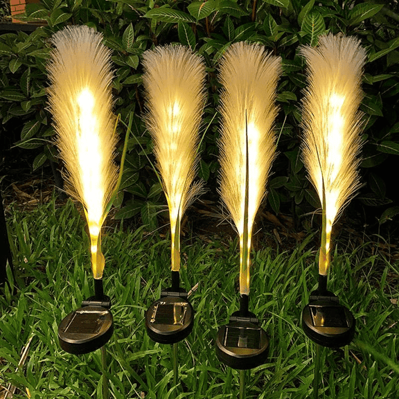 Solar Garden Lights Outdoor Waterproof 4 Pack Solar Flower Lights Decorative Landscape Lighting Pathway Patio Yard Decor Solar Reed Garden Lights