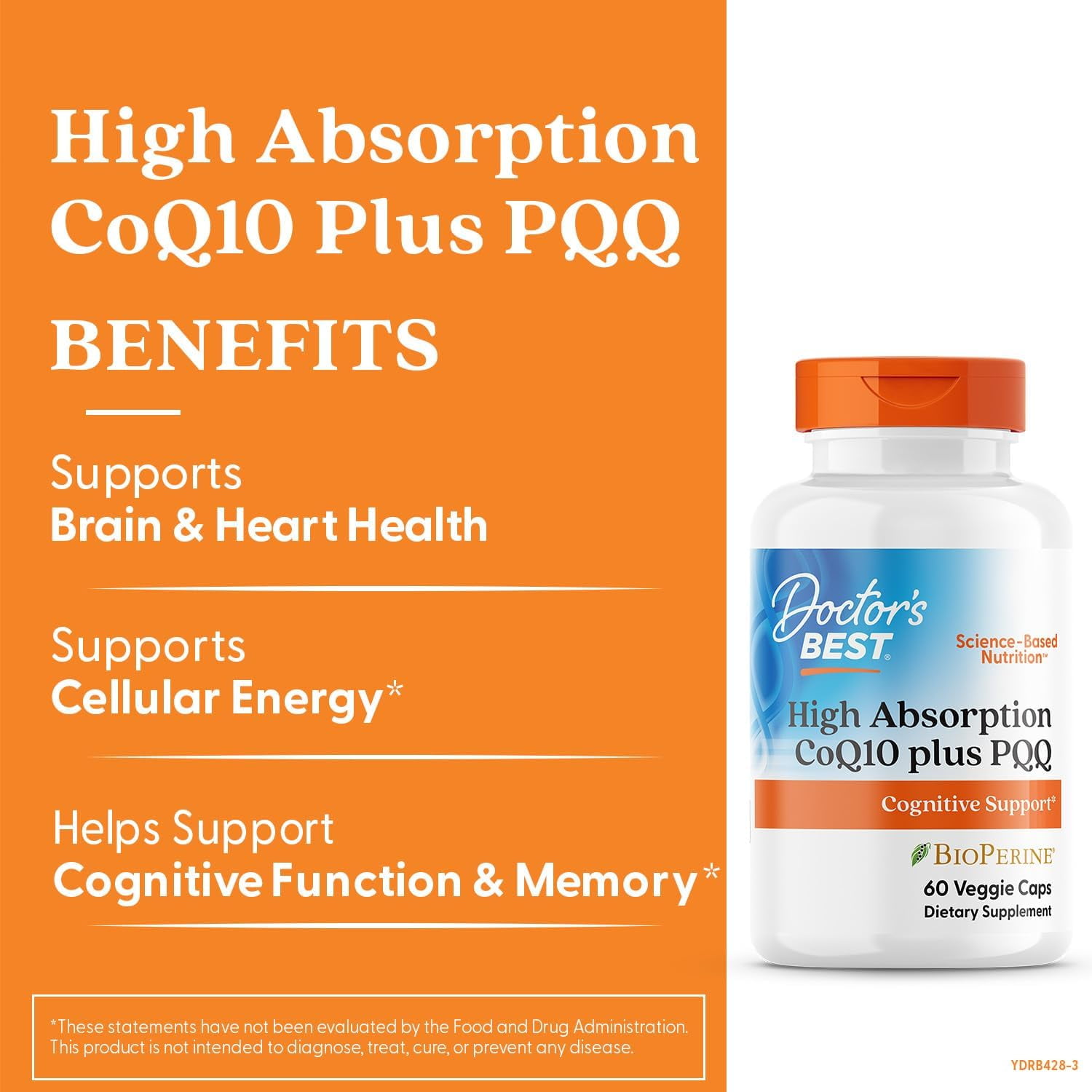 Doctors Best High Absorption CoQ10 Plus PQQ, Cognitive Support, USP Verified, Naturally Fermented CoQ10, Non-GMO, Gluten Free, Soy Free, Vegan 60 Veggie Caps