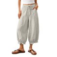 thumbnail image 2 of Linen Barrel Pants Women Plus Size Wide Leg Gauze Ruffle Trouser Casual Summer Baggy Boho Beach Vacation Pants, 2XL, 2 of 3