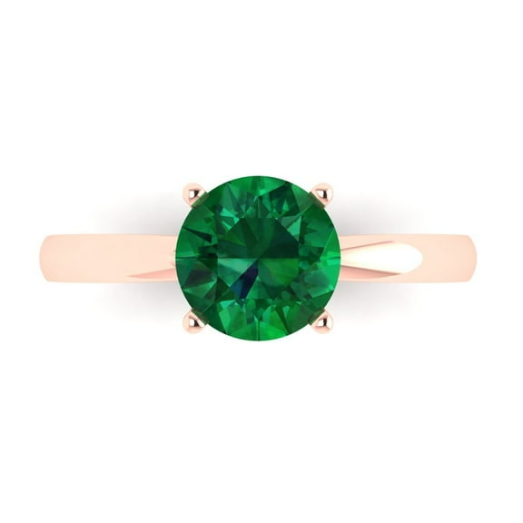 Solitaire Engagement Ring for Women - 1.5ct Simulated Emerald in 14K Rose Gold Promise Ring
