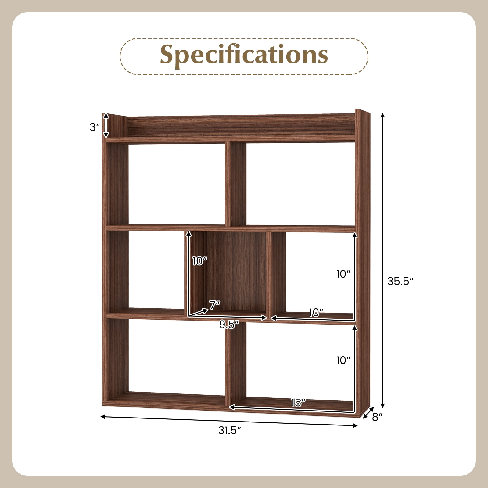 Giantex 7 Cube Bookshelf, Free-Standing Wooden Bookcase, 4 Tier Home Display Shelf, Horizontal Storage Unit for Home