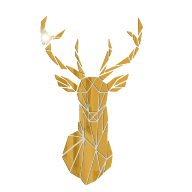 Billuyoard Acrílico toque elegante con espejo 3D pegatina de pared de ciervo espacio habitable S encanto pegatinas de pared de espejo 3D Decoración del hogar oro SG