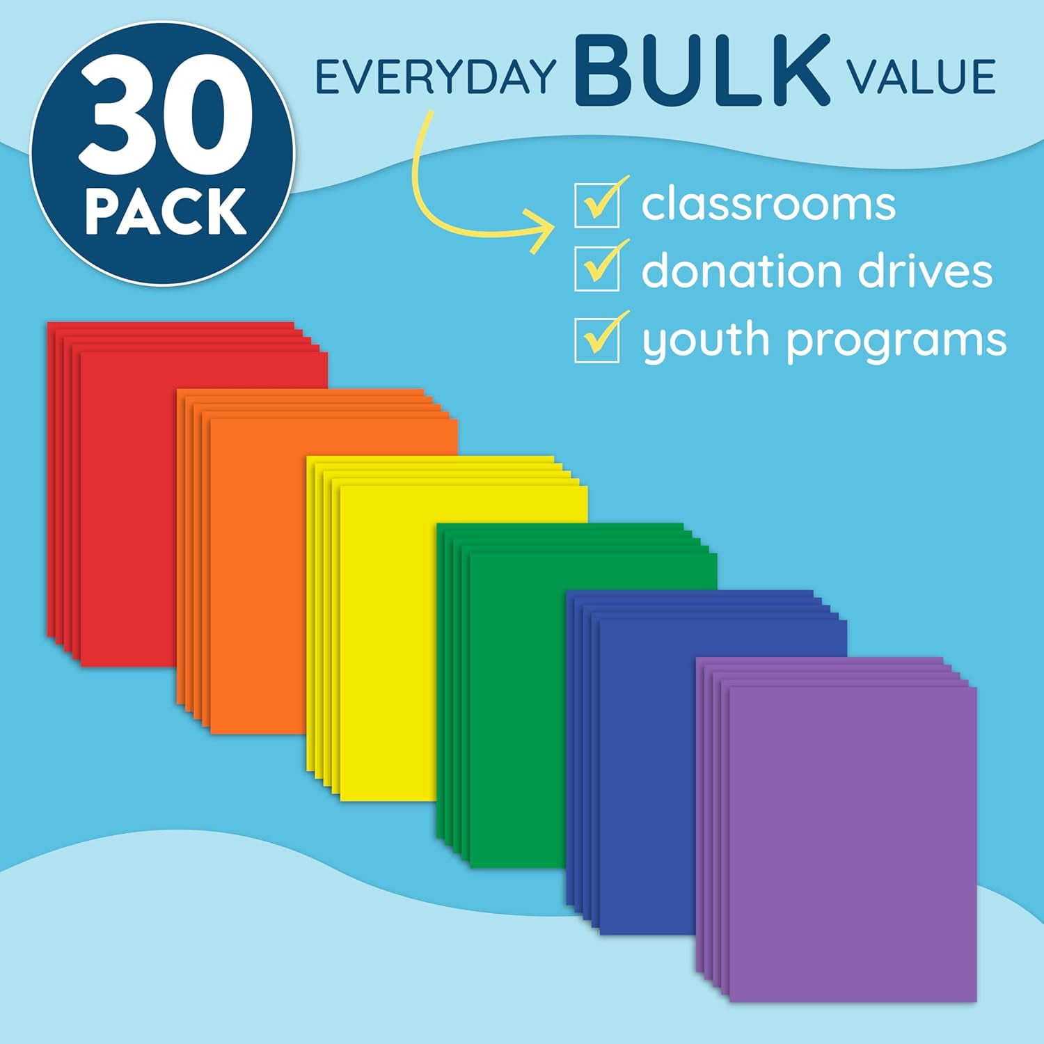 30 Pack Two Pocket Plastic Folders Bulk, 2 Pocket Plastic Folders, Assorted Colors, Durable, Letter Size with Business Card Slot