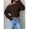 thumbnail image 5 of Women'S Cropped Sweaters Long Sleeve Off the Shoulder Sweater Y2k Going Out Tops Brown M, 5 of 8