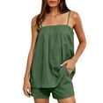 thumbnail image 2 of Cagogo Women Plus Size Square Neck Sleeveless Tank Top Shorts Set Loose Casual Beach Vacation Outfits Solid 2 Piece Matching Lounge Sets Summer Tracksuits Travel Clothes, Army Green L, 2 of 7