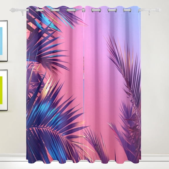 Neon Color Tropical Plant Room Blackout Cutrains Original Design Summer Thermal Insulated Curtain for Home, Living Room, Bedroom, Offices, Kitchen 84 x 55 Inch x 2 Panels