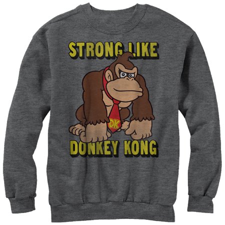 Men s Nintendo Strong Like Donkey Kong Sweatshirt Charcoal Heather Medium
