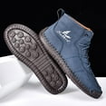 thumbnail image 5 of Mens Casual Leather Boots Vintage Lace Up High Top Bare Boots Lightweight Non-Slip Driving Flat Shoes Blue 10.5 US, 5 of 7