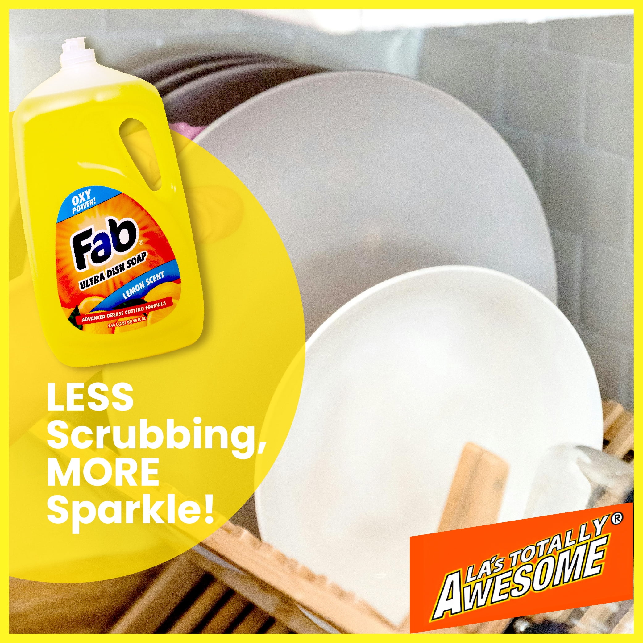 Fab Dishwashing Liquid Dish Soap, Lemon Scent, 90 fl oz (Pack of 2)
