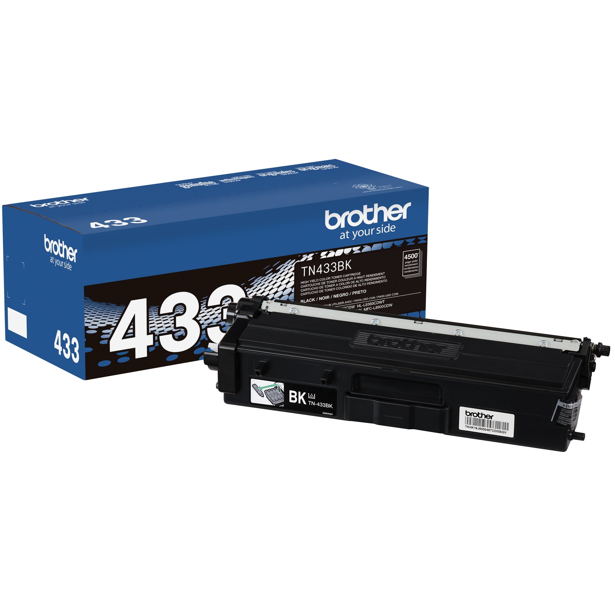 Photo 1 of Brother Genuine High Yield Toner Cartridge, TN433BK, Replacement Black Toner