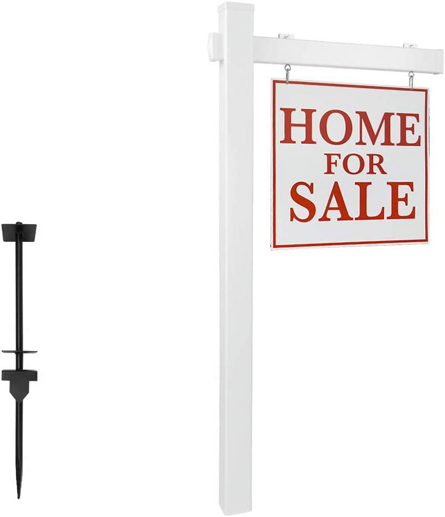 VINGLI 6' Vinyl PVC Real Estate Sign Post,  Realtor Home for Sale Hanging Ads, Business Hours Advertisement Post for Yard , Open Houese Direction, 36" Arm Holds Up to 24" Sign, White