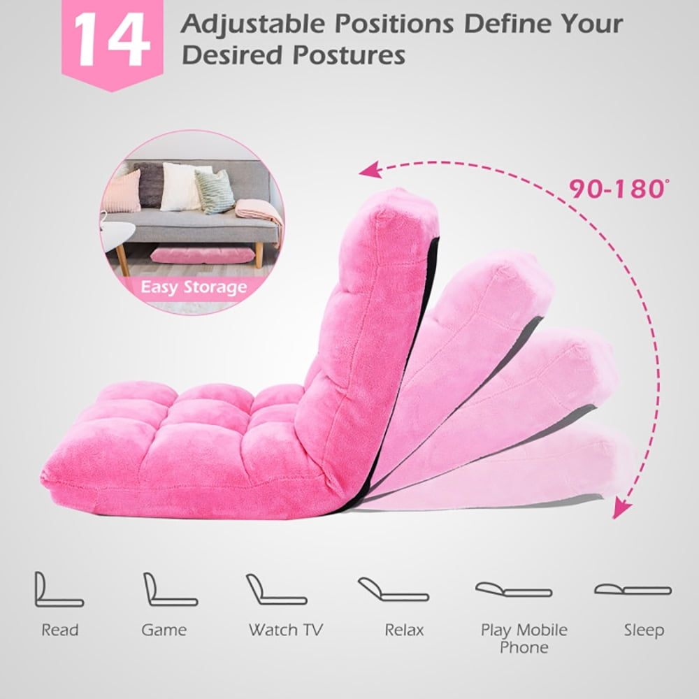 Finihen Floor Chair, Folding Lazy Sofa Chair, Adjustable 14-position Cushioned Floor Chair, for Living Room, Bedroom, for Gaming, Reading, Pink Finihen Floor Chair, Folding Lazy Sofa Chair, Adjustable 14-position Cushioned Floor Chair, for Living Room, Bedroom, for Gaming, Reading, Pink