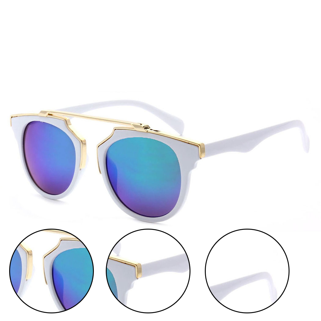 Modern Bicolor Flat Brow Bar Fashion Aviator Sunglasses White Gold