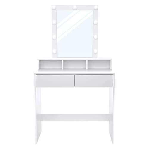 VASAGLE Vanity Desk Makeup Vanity Table Mirror with LED Lights