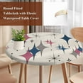 thumbnail image 4 of Red Blue Diamond Round Tablecloth, Fitted Table Cover with Elastic for 55"-60" Round Tables, Modern Geometric Middle Century Beige Table Cloth Outdoor Indoor Dinning Party Waterproof Tablecloths, 4 of 7