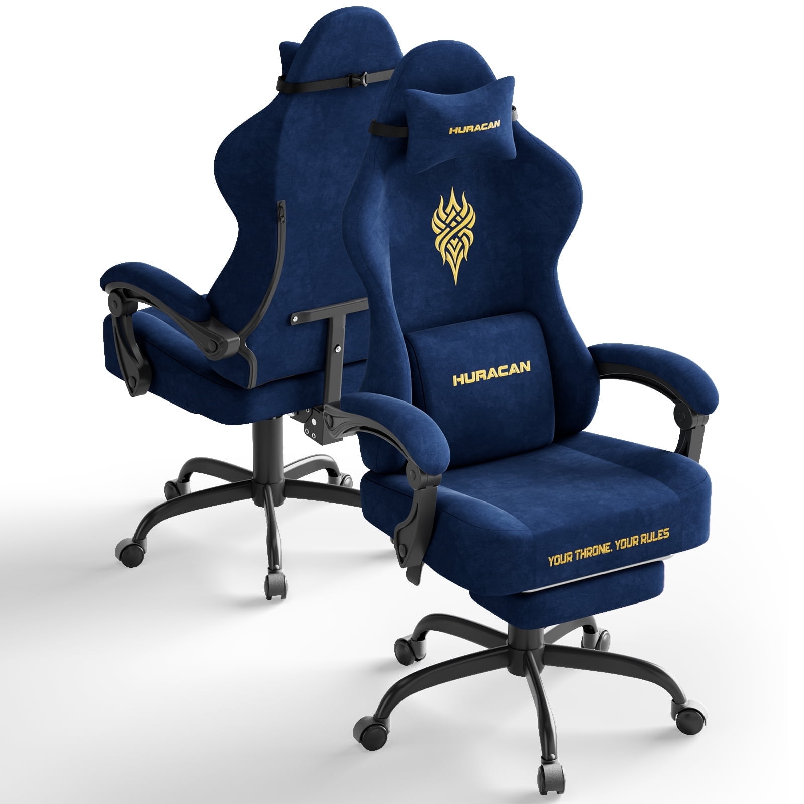 SOONTRANS Blue Gaming Chair for Adult, Velvet Fabric Ergonomic Comfortable Video Gamer Chair with Footrest, Reclining Office Computer Desk Game Chairs with Massage Lumbar Cushion, Headrest