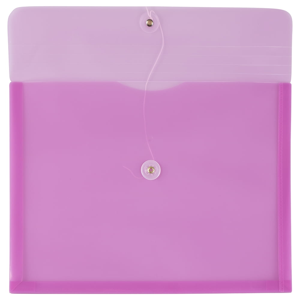 JAM Paper Plastic Envelopes with Button & String Tie Closure, Letter Booklet, 9 3/4 x 13, Lavender Purple, 3/Pack